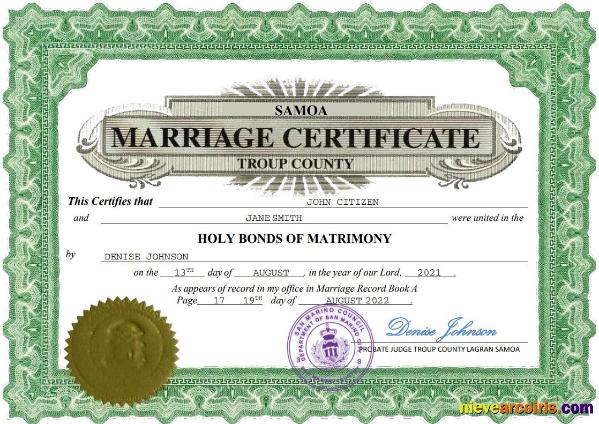 Samoa marriage certificate